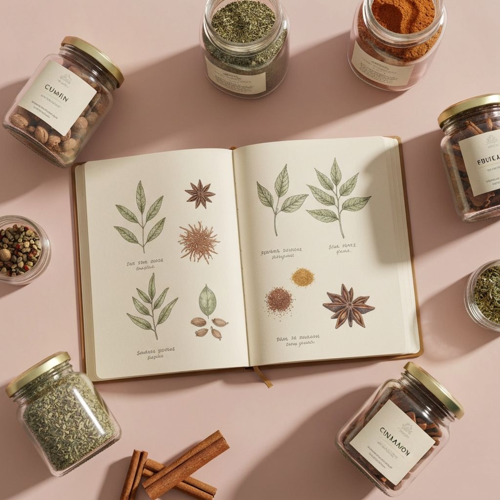 Geschriebene Notizen neben Gewürzbehältern