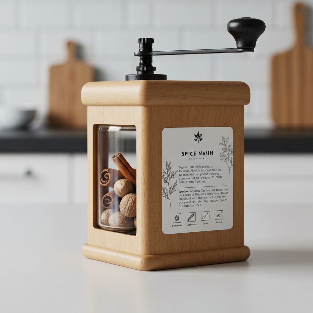 Gewürzmühle mit Etikett